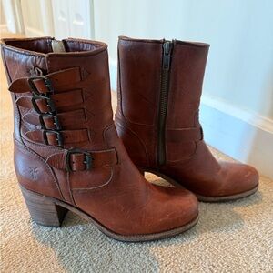 Frye Cognac Leather Heeled Boots